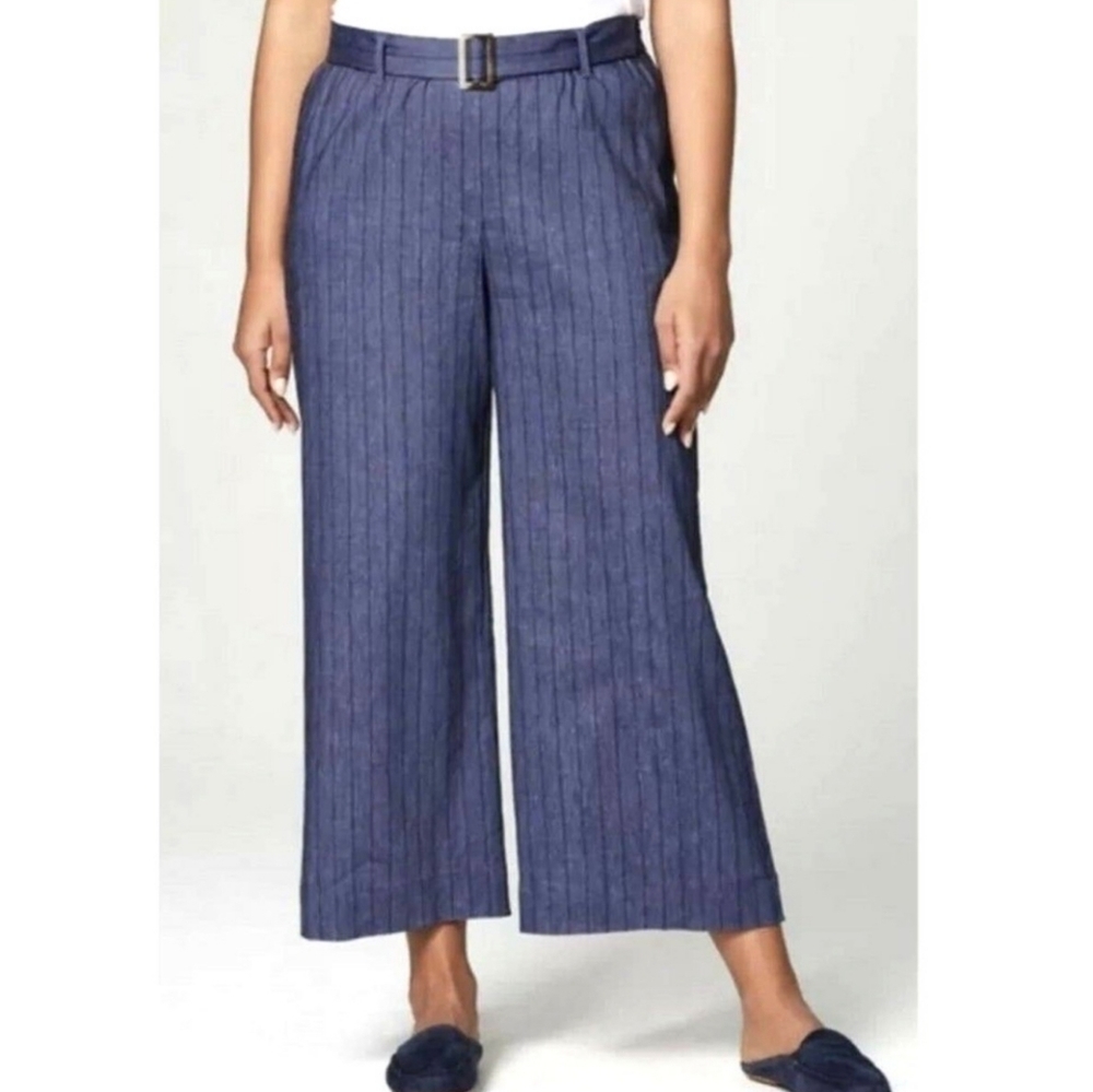 J. Jill Love Linen Jenna Wide Leg Crop Pant Pullon Elastic Waist